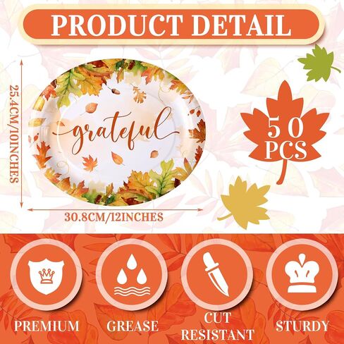 Tioncy 50 Pcs Thanksgiving Plates Thanksgiving Dinnerware 10'' x 12'' Fall Leaves Oval Plates Disposable Dinner Plates Bulk Fall Decoration Gift Disposable Paper Plates Set for Autumn Birthday Party in Kuwait
