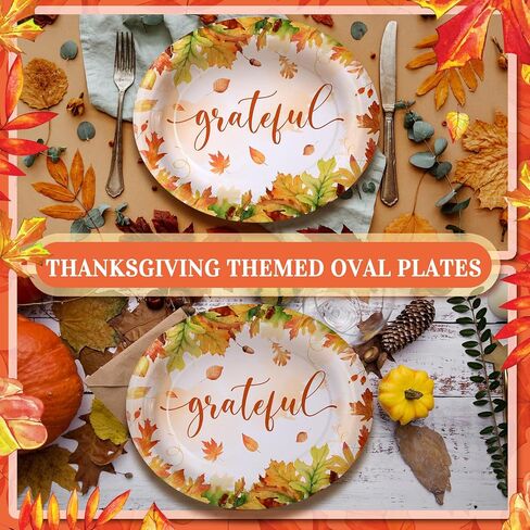 Tioncy 50 Pcs Thanksgiving Plates Thanksgiving Dinnerware 10'' x 12'' Fall Leaves Oval Plates Disposable Dinner Plates Bulk Fall Decoration Gift Disposable Paper Plates Set for Autumn Birthday Party in Kuwait