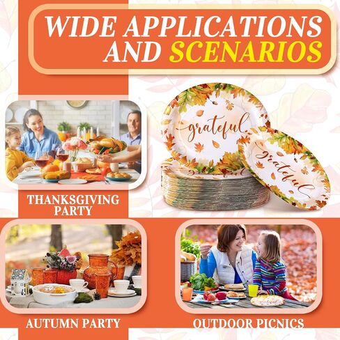 Tioncy 50 Pcs Thanksgiving Plates Thanksgiving Dinnerware 10'' x 12'' Fall Leaves Oval Plates Disposable Dinner Plates Bulk Fall Decoration Gift Disposable Paper Plates Set for Autumn Birthday Party in Kuwait