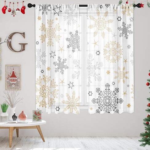 Christmas Curtains, Christmas Snow Blue Sheer Curtains, Winter Rod Pocket Drapes for Living Room, Kitchen, Bedroom, Window Treatments Semi Crinkle Curtain Panels,42"x 63",2 Panels in Saudi Arabia