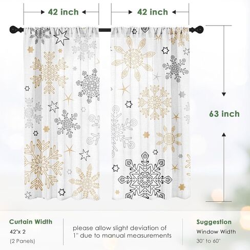 Christmas Curtains, Christmas Snow Blue Sheer Curtains, Winter Rod Pocket Drapes for Living Room, Kitchen, Bedroom, Window Treatments Semi Crinkle Curtain Panels,42"x 63",2 Panels in Saudi Arabia
