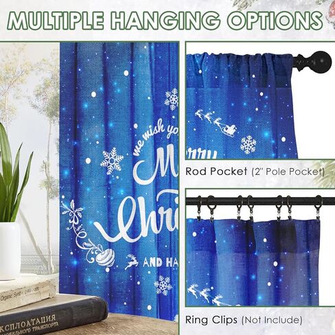 Christmas Curtains, Christmas Snow Blue Sheer Curtains, Winter Rod Pocket Drapes for Living Room, Kitchen, Bedroom, Window Treatments Semi Crinkle Curtain Panels,42"x 63",2 Panels in Saudi Arabia
