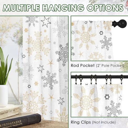 Christmas Curtains, Christmas Snow Blue Sheer Curtains, Winter Rod Pocket Drapes for Living Room, Kitchen, Bedroom, Window Treatments Semi Crinkle Curtain Panels,42"x 63",2 Panels in Saudi Arabia