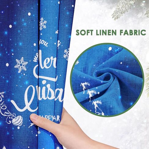Christmas Curtains, Christmas Snow Blue Sheer Curtains, Winter Rod Pocket Drapes for Living Room, Kitchen, Bedroom, Window Treatments Semi Crinkle Curtain Panels,42"x 63",2 Panels in Saudi Arabia