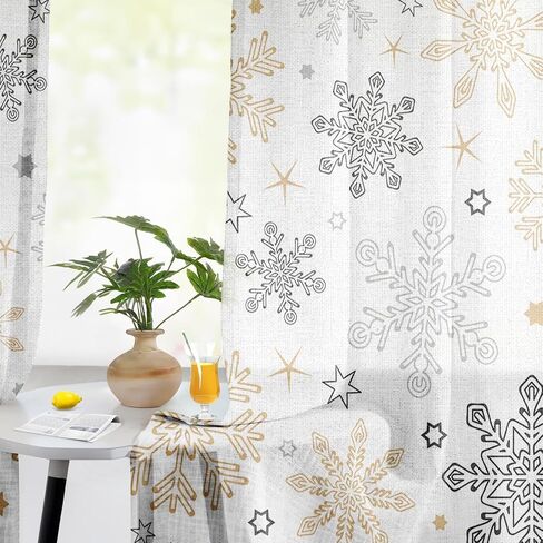 Christmas Curtains, Christmas Snow Blue Sheer Curtains, Winter Rod Pocket Drapes for Living Room, Kitchen, Bedroom, Window Treatments Semi Crinkle Curtain Panels,42"x 63",2 Panels in Saudi Arabia