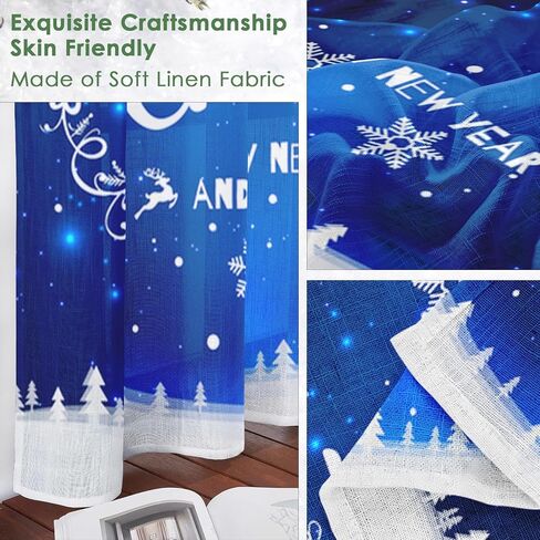Christmas Curtains, Christmas Snow Blue Sheer Curtains, Winter Rod Pocket Drapes for Living Room, Kitchen, Bedroom, Window Treatments Semi Crinkle Curtain Panels,42"x 63",2 Panels in Saudi Arabia