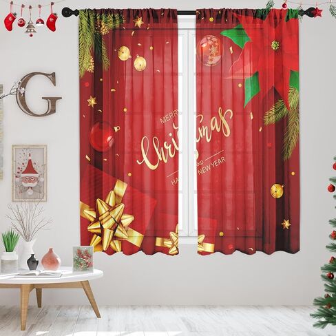 Christmas Curtains, Christmas Snow Blue Sheer Curtains, Winter Rod Pocket Drapes for Living Room, Kitchen, Bedroom, Window Treatments Semi Crinkle Curtain Panels,42"x 63",2 Panels in Saudi Arabia