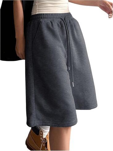 Women's Wide Leg Bermuda Shorts Drawstring Waist Athletic Track Shorts Lounge Trendy in Saudi Arabia