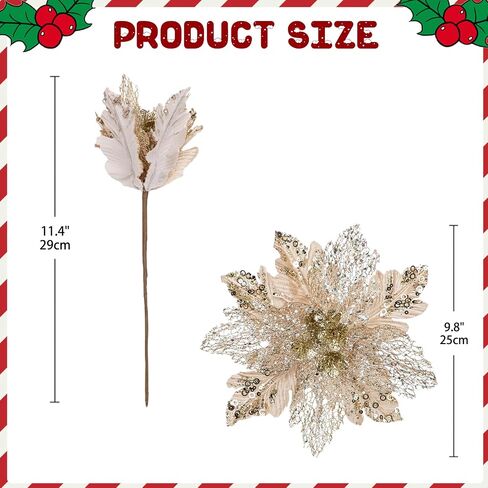 Briful 6PCS Poinsettias Christmas Tree Flowers 9.8'' Artificial Christmas Floral Picks and Sprays Large Champagne Silk Flowers with Stems for Xmas Home Vase Table Centerpiece Garland Decor in Kuwait