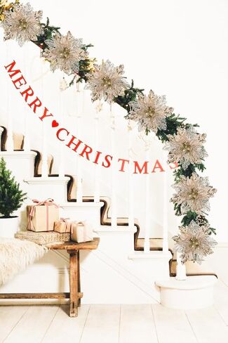 Briful 6PCS Poinsettias Christmas Tree Flowers 9.8'' Artificial Christmas Floral Picks and Sprays Large Champagne Silk Flowers with Stems for Xmas Home Vase Table Centerpiece Garland Decor in Kuwait