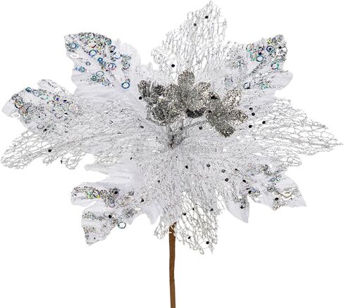 Briful 6PCS Poinsettias Christmas Tree Flowers 9.8'' Artificial Christmas Floral Picks and Sprays Large Champagne Silk Flowers with Stems for Xmas Home Vase Table Centerpiece Garland Decor in Kuwait