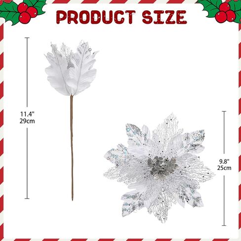 Briful 6PCS Poinsettias Christmas Tree Flowers 9.8'' Artificial Christmas Floral Picks and Sprays Large Champagne Silk Flowers with Stems for Xmas Home Vase Table Centerpiece Garland Decor in Kuwait