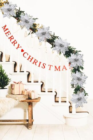Briful 6PCS Poinsettias Christmas Tree Flowers 9.8'' Artificial Christmas Floral Picks and Sprays Large Champagne Silk Flowers with Stems for Xmas Home Vase Table Centerpiece Garland Decor in Kuwait