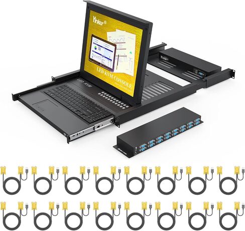 وحدة تحكم KVM LCD مثبتة على 8 منافذ، محول Yinker VGA KVM مع شاشة LCD مقاس 15.6 بوصة، تناسب خزانة خادم الشبكة بعمق 600 مم مع حامل لوحة اللمس ودرج لوحة المفاتيح KVM مقاس 1U 19 بوصة in Kuwait