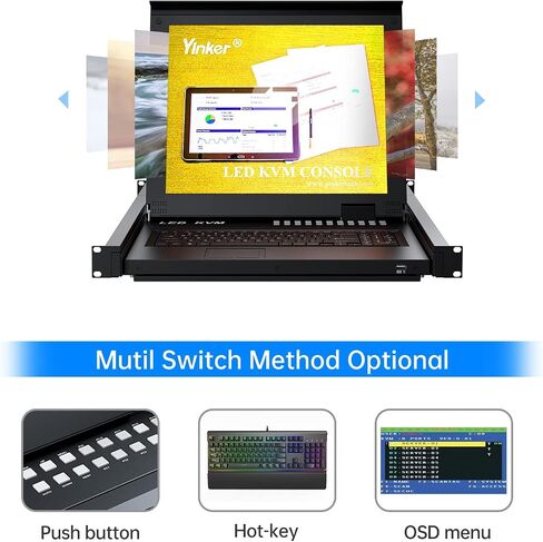 وحدة تحكم KVM LCD مثبتة على 8 منافذ، محول Yinker VGA KVM مع شاشة LCD مقاس 15.6 بوصة، تناسب خزانة خادم الشبكة بعمق 600 مم مع حامل لوحة اللمس ودرج لوحة المفاتيح KVM مقاس 1U 19 بوصة in Kuwait