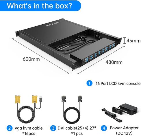 وحدة تحكم KVM LCD مثبتة على 8 منافذ، محول Yinker VGA KVM مع شاشة LCD مقاس 15.6 بوصة، تناسب خزانة خادم الشبكة بعمق 600 مم مع حامل لوحة اللمس ودرج لوحة المفاتيح KVM مقاس 1U 19 بوصة in Kuwait