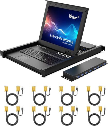 وحدة تحكم KVM LCD مثبتة على 8 منافذ، محول Yinker VGA KVM مع شاشة LCD مقاس 15.6 بوصة، تناسب خزانة خادم الشبكة بعمق 600 مم مع حامل لوحة اللمس ودرج لوحة المفاتيح KVM مقاس 1U 19 بوصة in Kuwait