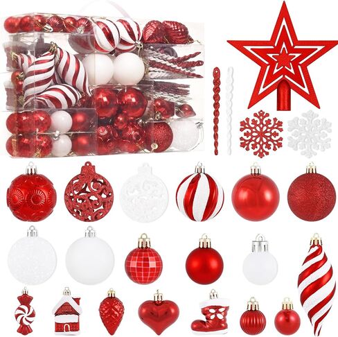Christmas Tree Decorations - 128 Pcs Christmas Tree Ball Ornaments Set, Shatterproof Plastic Red Christmas Ball Ornaments for Christmas Tree Decor Holiday Wedding Party Decorations in Saudi Arabia