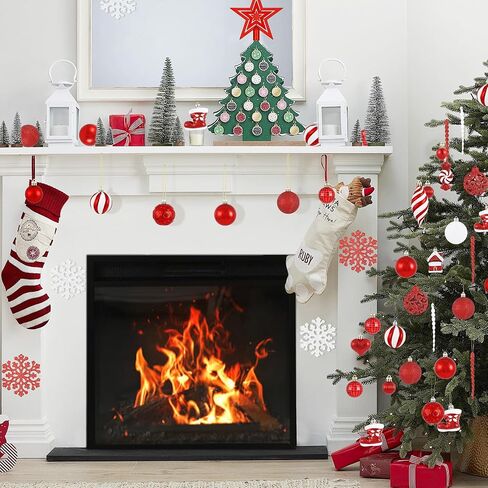 Christmas Tree Decorations - 128 Pcs Christmas Tree Ball Ornaments Set, Shatterproof Plastic Red Christmas Ball Ornaments for Christmas Tree Decor Holiday Wedding Party Decorations in Saudi Arabia