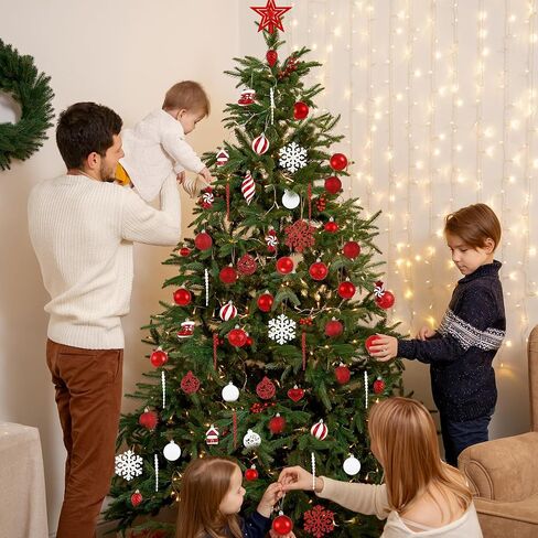 Christmas Tree Decorations - 128 Pcs Christmas Tree Ball Ornaments Set, Shatterproof Plastic Red Christmas Ball Ornaments for Christmas Tree Decor Holiday Wedding Party Decorations in Saudi Arabia