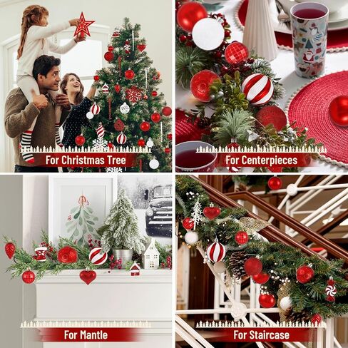 Christmas Tree Decorations - 128 Pcs Christmas Tree Ball Ornaments Set, Shatterproof Plastic Red Christmas Ball Ornaments for Christmas Tree Decor Holiday Wedding Party Decorations in Saudi Arabia