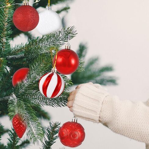Christmas Tree Decorations - 128 Pcs Christmas Tree Ball Ornaments Set, Shatterproof Plastic Red Christmas Ball Ornaments for Christmas Tree Decor Holiday Wedding Party Decorations in Saudi Arabia