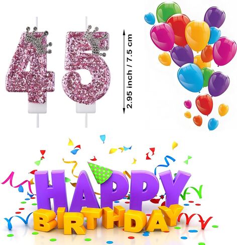 45 54 Birthday Candles, 45th 54th Cake Candles, Pink Birthday Number 45 54 Candles Cake Topper Decorations for Party Men Women in Kuwait