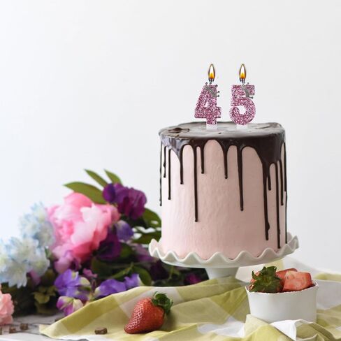 45 54 Birthday Candles, 45th 54th Cake Candles, Pink Birthday Number 45 54 Candles Cake Topper Decorations for Party Men Women in Kuwait