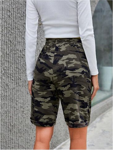 Women's Camo Print Drawstring Waist Shorts Casual Wide Leg Bermuda Shorts Track Shorts with Pocket in Saudi Arabia
