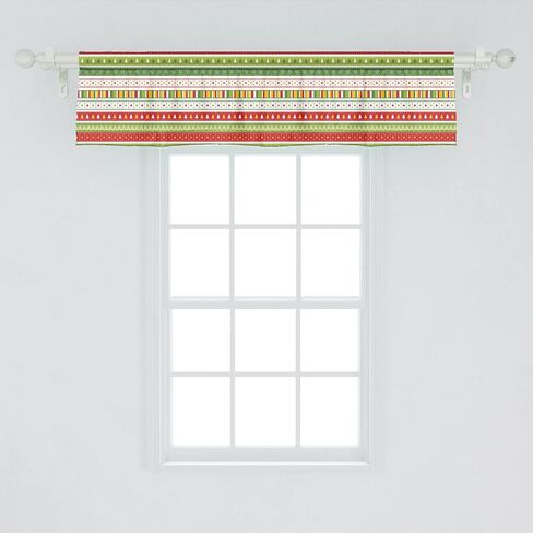 Ambesonne Christmas Window Valance Pack of 2, Traditional Winter Seasonal Borders Stars Bells Trees Stripes Print, Rod Pocket Curtain Valances for Kitchen Bedroom, 54" X 12", Lime Green in Saudi Arabia