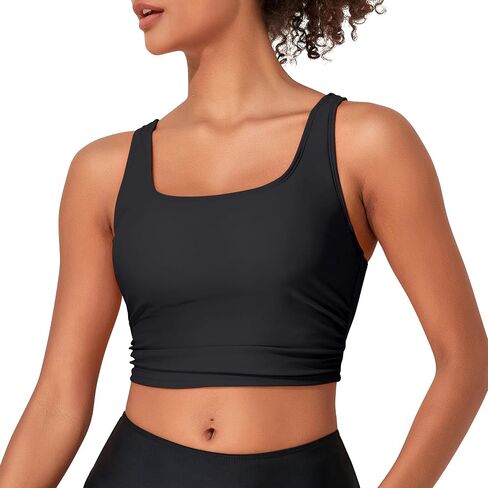 Hilor Women's Underwire Bikini Tops Push Up Longline Swimsuit Sporty Top Swimwear Modest Bathing Suit Tops Only in Kuwait