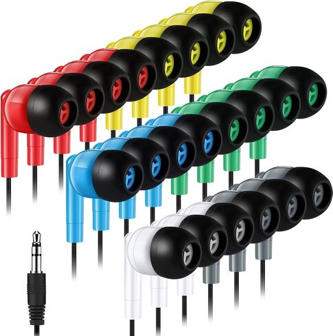 Konohan 60 Packs Earbuds Bulk Kids Headphones Earphones 6 Colors Ear Buds Bulk with Wire Individually Bagged for Students for Classroom School Library in Kuwait
