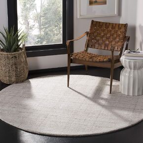 SAFAVIEH Abstract Collection Area Rug - 10' Round, Ivory & Beige, Handmade Wool & Viscose, Ideal for High Traffic Areas in Living Room, Bedroom (ABT141D)