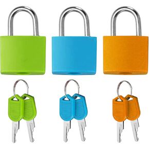 3Pcs Small Locks with Keys, Multicolor Luggage Padlocks Mini Suitcase Keyed Lock Metal Padlocks for Bag Box Diary Storage Cabinet School Gym Classroom