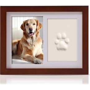 PewinGo Pet Memorial Frame for 6" x 4" Photo, Loss of Dog Sympathy Gift, Pet Shadow Box Memorial Frame with Clay Paw Print Kit & Pet Collar Holder-Pet Memorial Gifts for Dogs