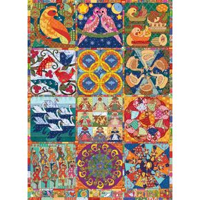 Cobble Hill 1000 Piece Puzzle - Twelve Days of Christmas Quilt - Sample Poster Included