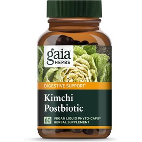 Gaia Herbs Kimchi Postbiotic - مكمل هضمي طبيعي لصحة الأمعاء - مصنوع من الكيمتشي العضوي المخمر - خالي من منتجات الألبان وفول الصويا والغلوتين - 60 كبسولة نباتية (30 حصة) in Kuwait