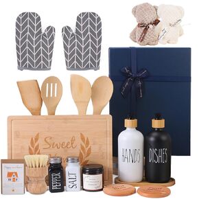 Housewarming Gifts New Home Basket – 21-Piece New Home Gift Basket Including Cutting Board, Handwashing Set, Salt and Pepper Shaker, Bear Towels, and Aromatherapy – Ideal for Housewarming Gifts for Couples, New Home Families, and Closing Gifts for Home Bu