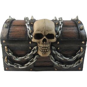 DWK Resin Decorative Boxes Hh45781 Treasure Chest of Terror Spiked Skull & Chains Pirate's Chest Trinket Box 6 in. 6 X 4 X 3.75 Inches Brown
