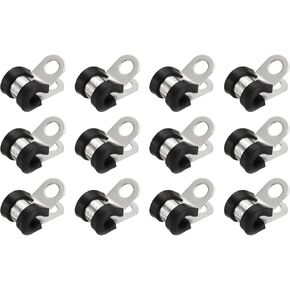 HARFINGTON 12pcs 304 Stainless Steel Cable Clamps 1-3/4 Inch Rubber Cushioned Insulated Clamp Metal Loop Pipe Clamp for Tube Pipe Wire Cord Installation