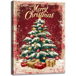 Vintage Christmas Tree Canvas Wall Art Decor Xmas Tree Prints Painting Rustic Winter Pictures for Holiday Gifts Merry Christmas Sign for Pub Party Garden Kitchen Decorations 12x15inch