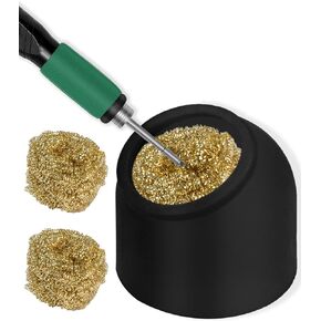 Kaisi Soldering Iron Tip Cleaner,Non-slip Silicone Holder Solder Brass Tip Cleaner Kit for Cleaning Soldering Stations,Soldering Irons Tips,With 3 solder sponge Brass Cleanr Balls (Black)