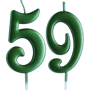 Green 59th Birthday Candle, Number 59 Years Old Candles Cake Topper, Woman Or Man Party Decorations, Supplies
