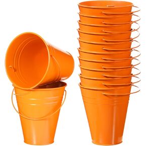 12 Pack Halloween Galvanized Buckets, Metal Bucket with Handle, 5 Inch, Tin, Mini Round Flower Pot Plant Basket, Party Supplies for Christmas Halloween Candy Bars Vase Crafts Favors(Orange) in Kuwait