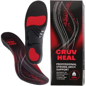 High Arch Support Insoles - Plantar Fasciitis Relief - Comfort for 220+ lbs - Work Boots and Daily Wear (Black, S)