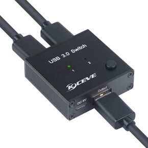 USB 3.0 Switch Selector, 2 in 1 Out / 1 in 2 Out Bidirectional USB Switcher for 2 Computers Share 1 USB Devices, Mouse, Keyboard, Scanner, Printer