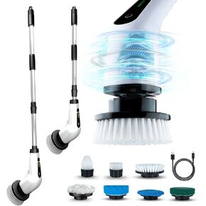 DOSCHAMOSENMS Electric Spin Scrubber - 7 in-1 Waterproof Scrub Brushes for Cleaning 2 Speeds Floor Scrubber Cordless Shower Scrubber with Long Handle