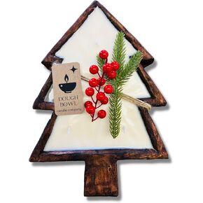 Dough Bowl Candle Co. Christmas Tree Candle -14x10x1.5 Inch Brown Wooden Bowl Candle in Christmas Tree Shape, Soy Wax Scented Candles in Pine., Beautiful Holiday Farmhouse Decor, Dough Bowls for Décor