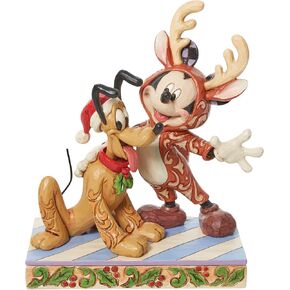 Enesco Jim Shore Disney Traditions Mickey Reindeer w/Pluto Santa Figurine 6.25"
