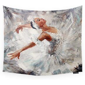 HGOD DESIGNS Dancer Tapestry Wall Hanging White Cute Ballerina Dancing Oil Painting Room Decorative Wall Tapestry for Men/Women/Girl/Boy Polyester 60"X40"